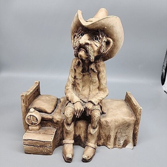 Vintage Shade Tree Creations 1981 Cowboy Bed Clock Figurine 9.5" Made in USA - Picture 1 of 9